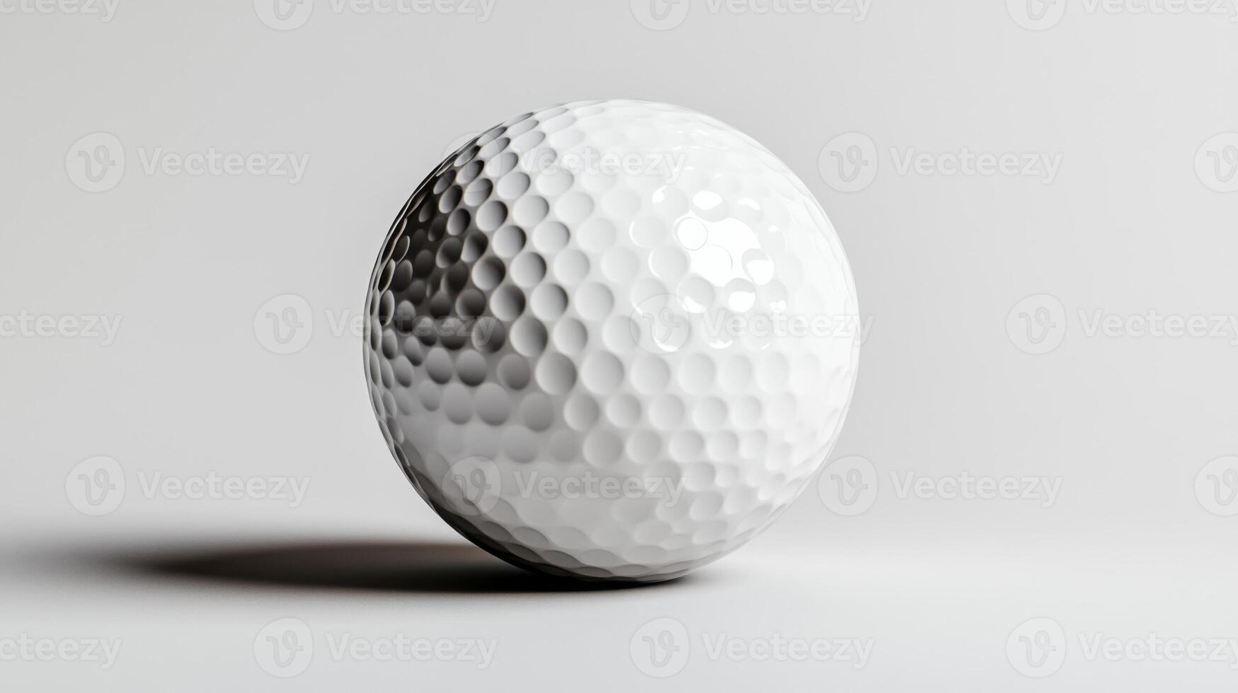 Golf ball resting on a smooth surface with soft shadows highlighting its textured dimples photo