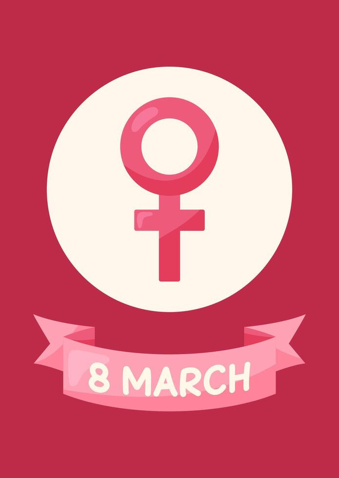 Happy Women's Day Card with Women's Badge Icon. Simple cute greeting card in pink tones. illustration. vector
