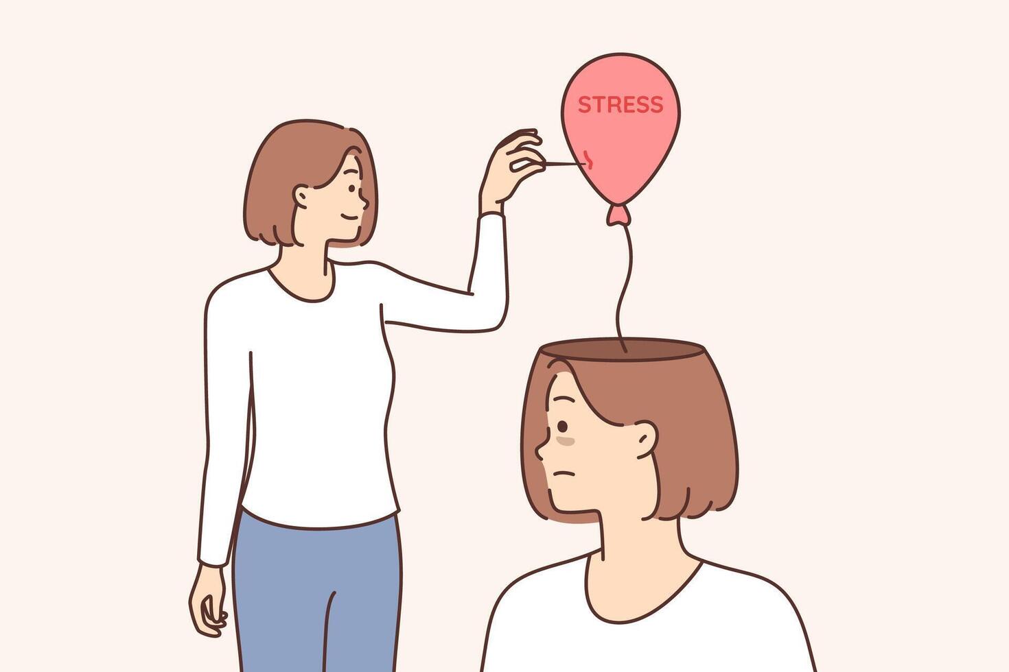 Woman battles stress and depression by using needle to pop balloon from patient head vector
