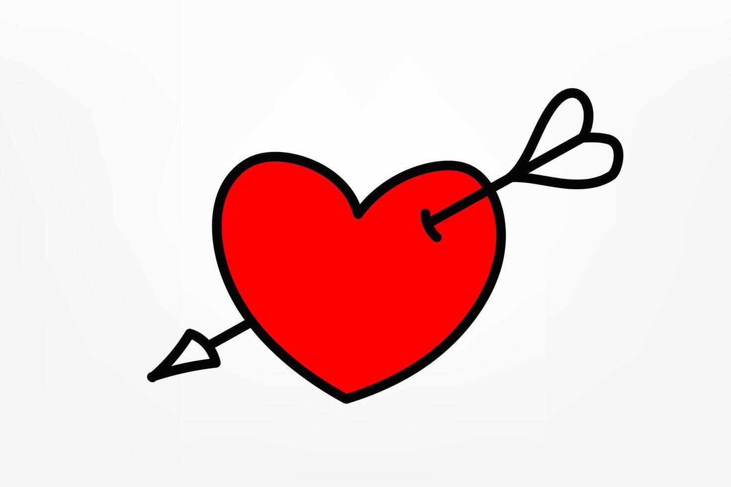 Red heart with arrow. doodle illustration vector