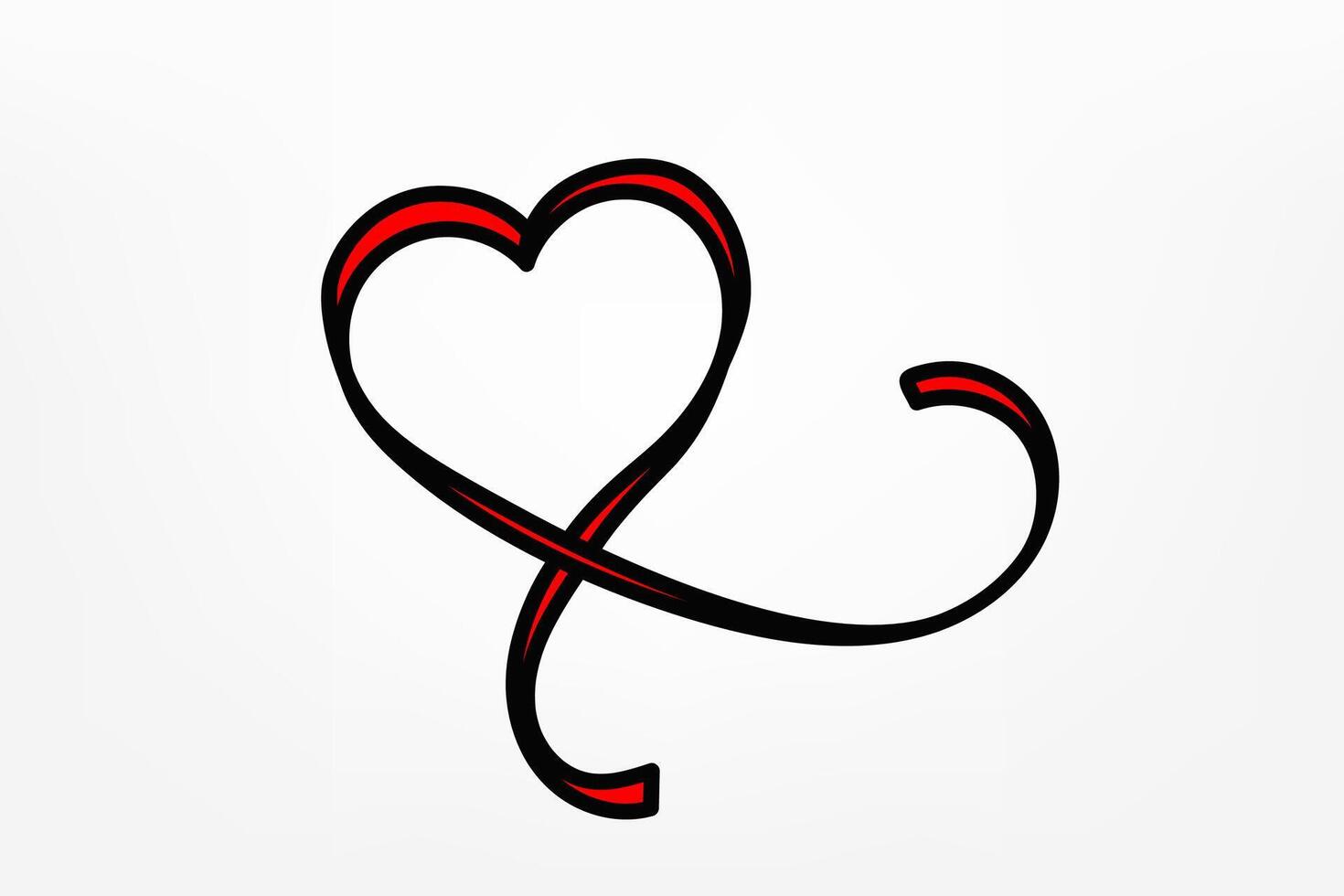 Gift ribbon with heart sign. doodle illustration vector