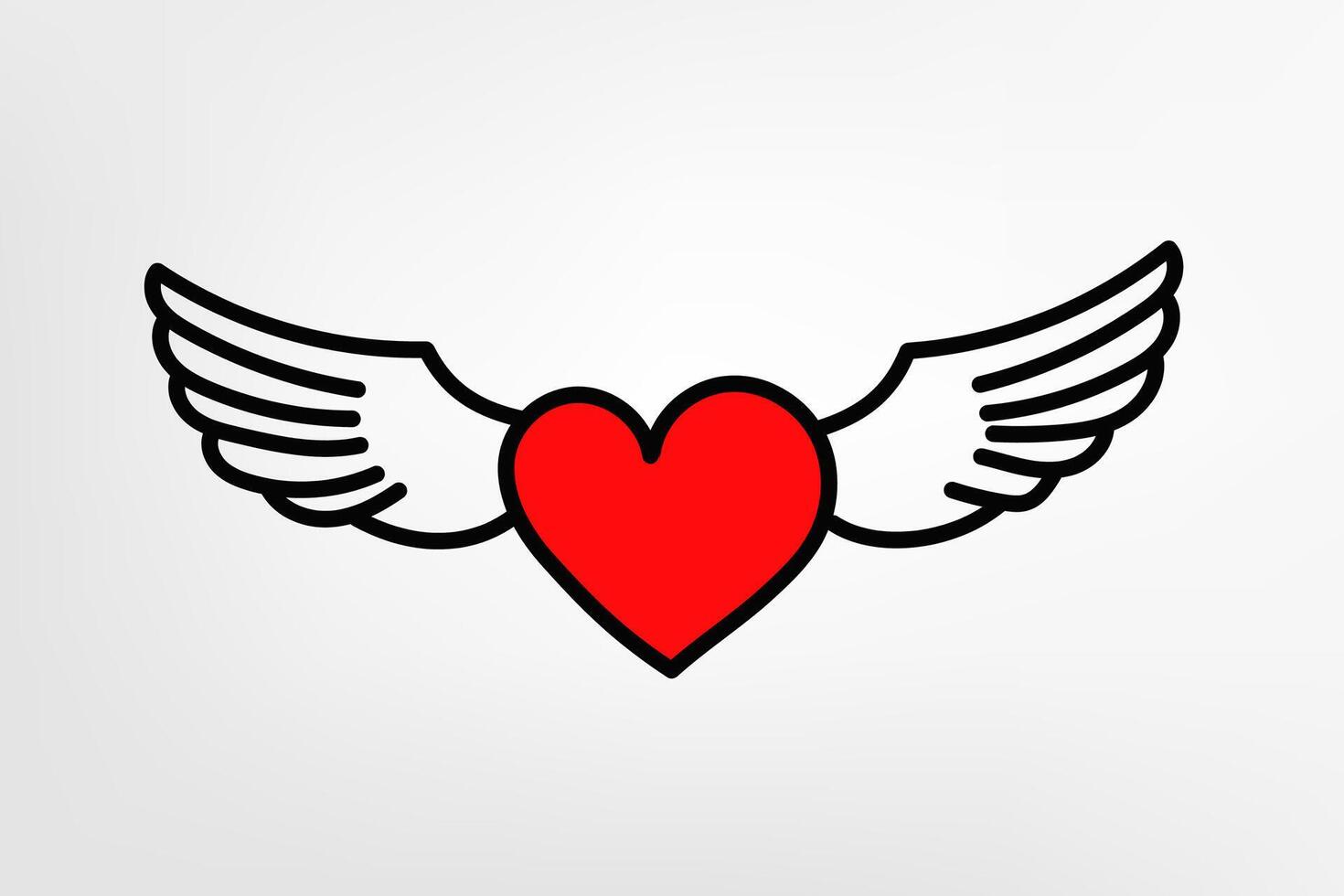 Red heart with wings isolated on white background. illustration vector