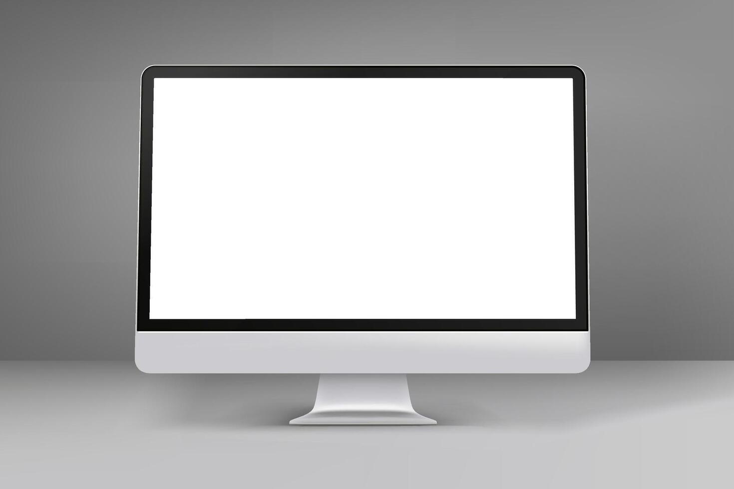 Computer monitor in grey interior. 3d mockup vector