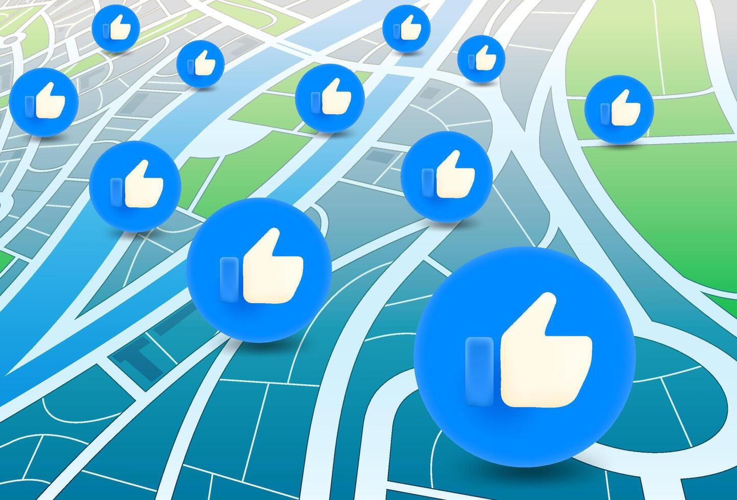 Abstract city map with thumbs up symbols. 3d illustration vector