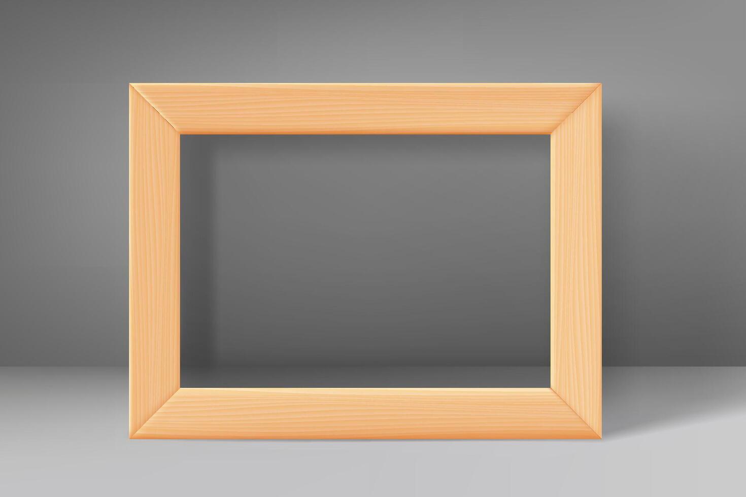 Blank wood frame with in grey interior. 3d mockup vector