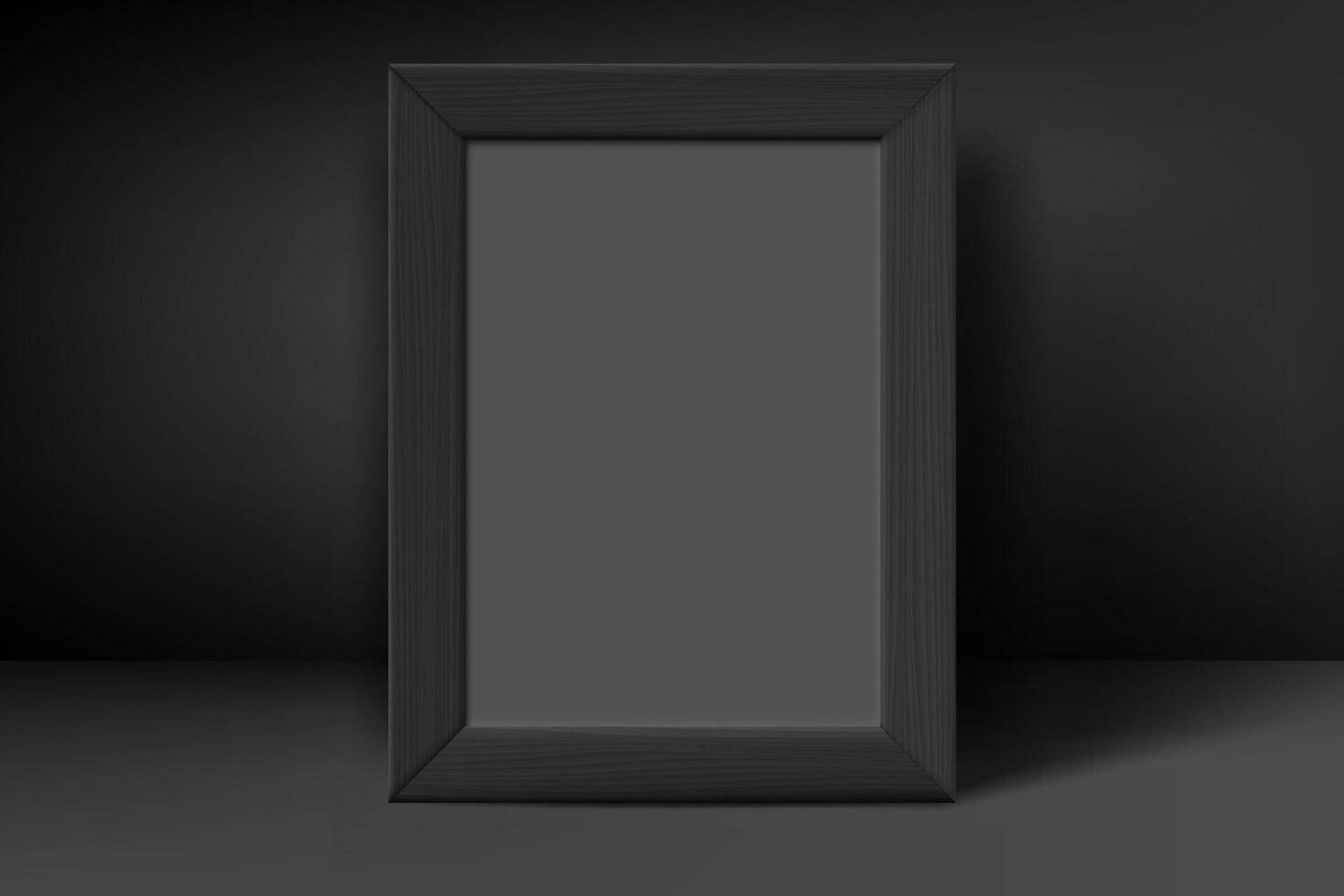 Vertical blank premium black wood frame with grey paper. 3d mockup vector