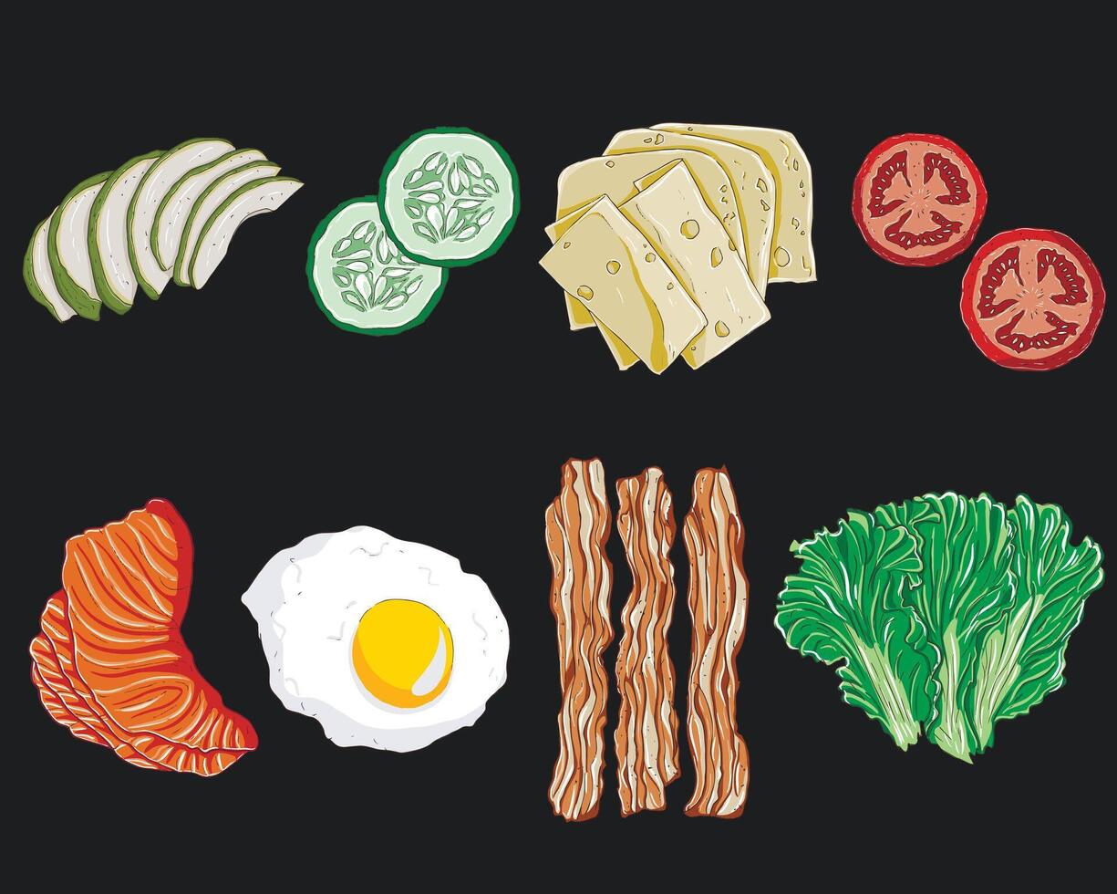 Different ingredients for making sandwiches vector