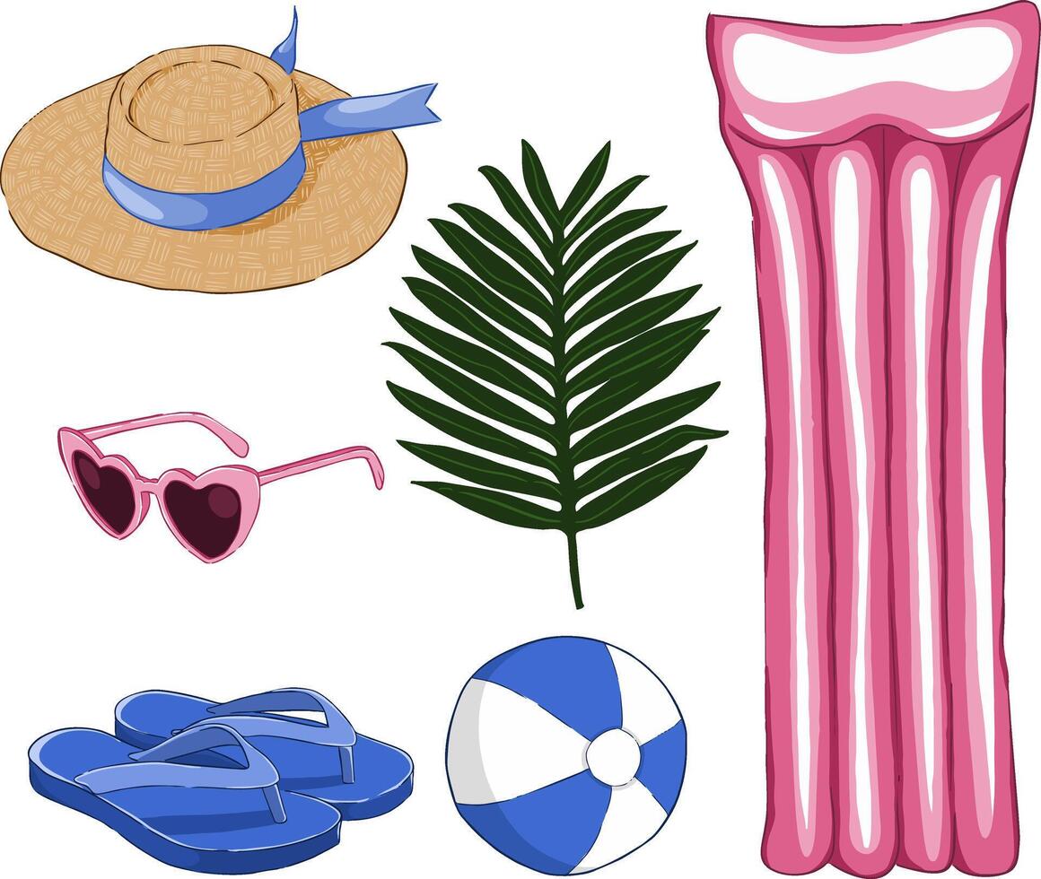 A set of illustrations on the beach theme vector