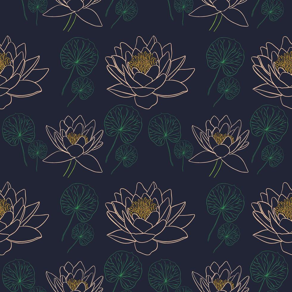 Pattern with lotus flowers and leaves vector