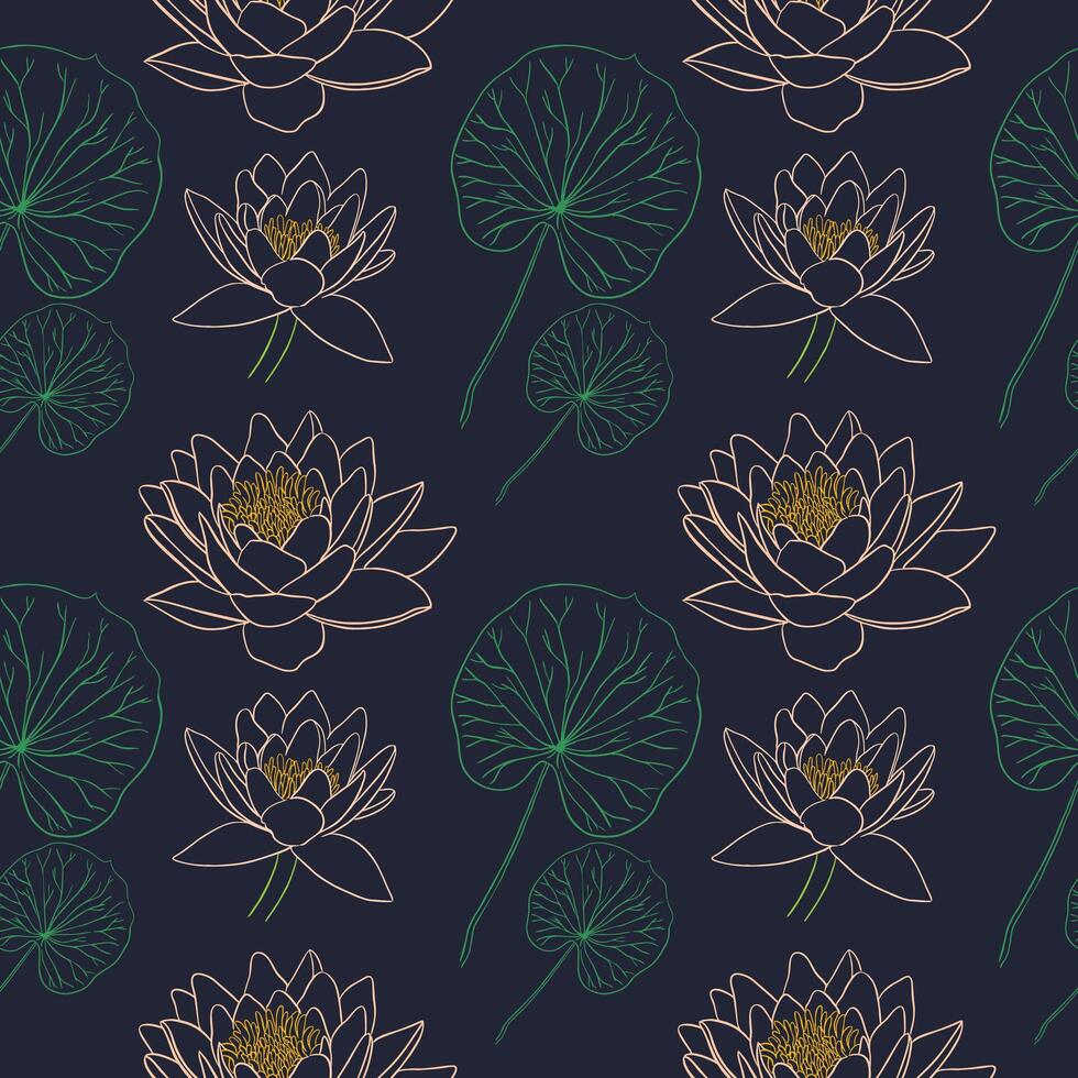 Pattern with lotus flowers and leaves vector