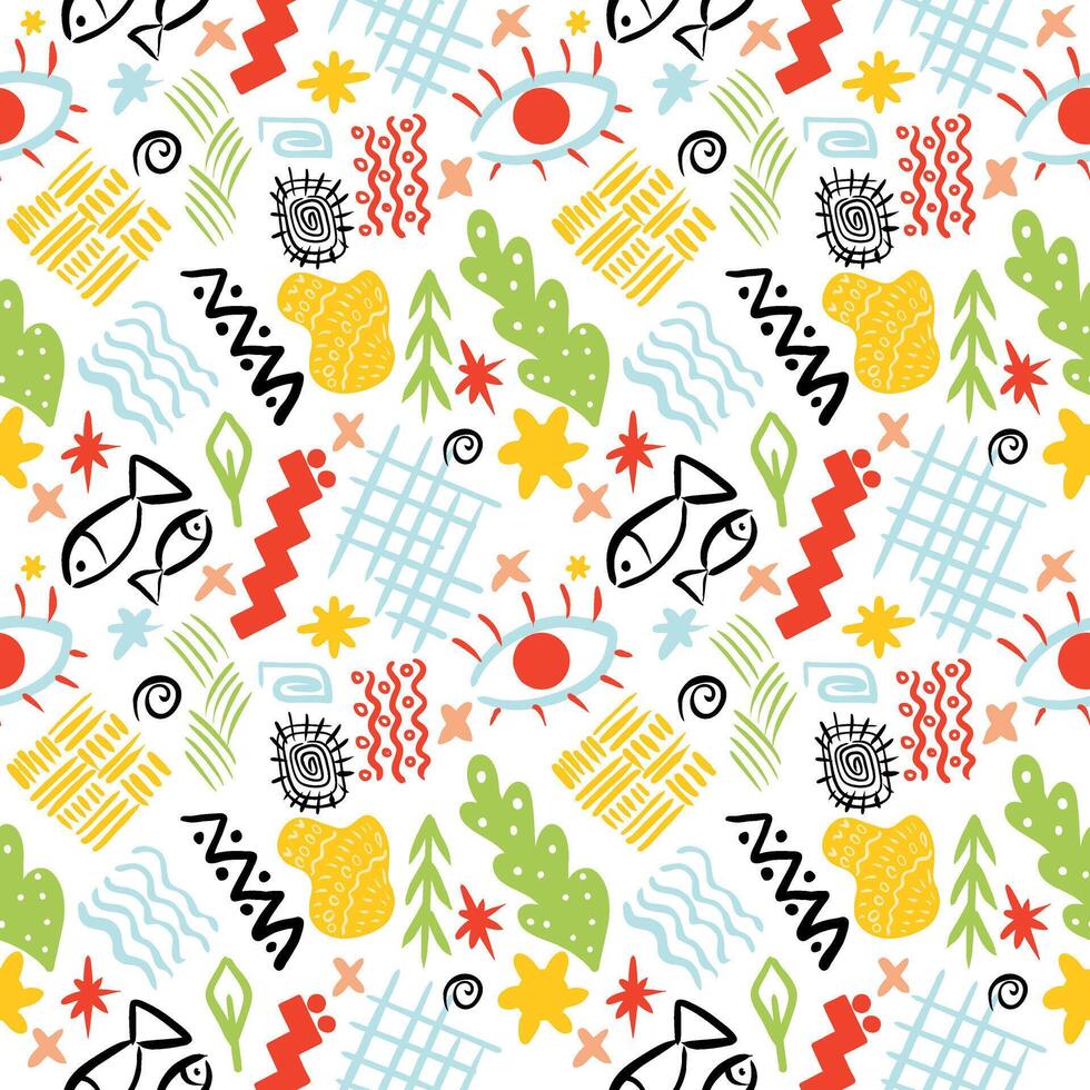 A pattern of boho-style doodle elements vector