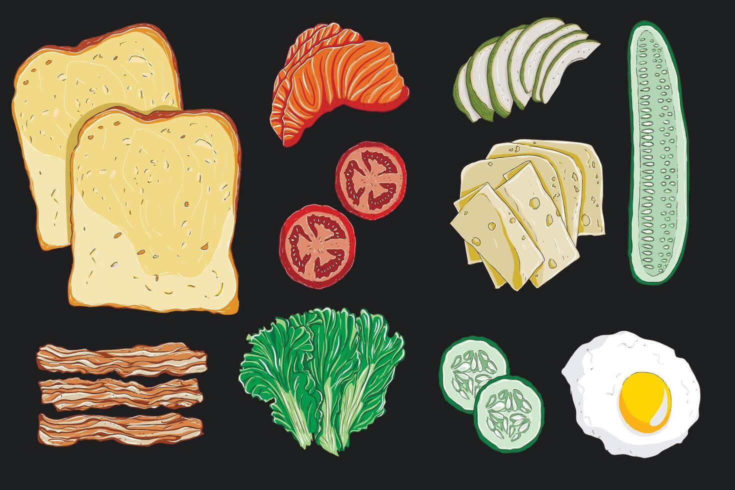 Sandwich bread and various ingredients vector