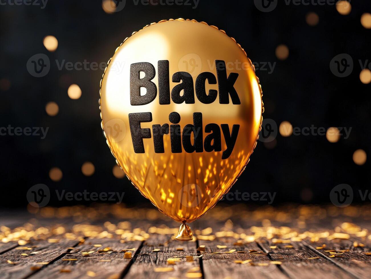 Festive gold balloon with Black Friday text surrounded by a sparkling backdrop perfect for holiday promotions photo