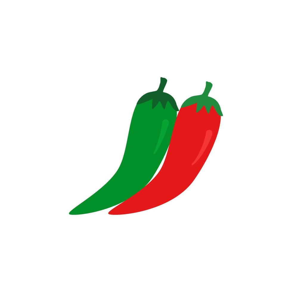 Red and green pepper on white background. vector