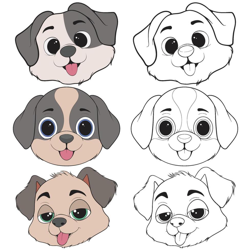 a set of cartoon dog faces with different expressions. vector