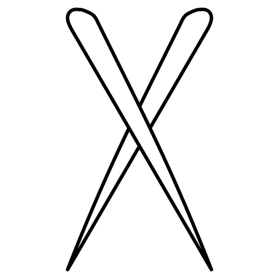 Black line depicting two crossed sushi chopsticks vector