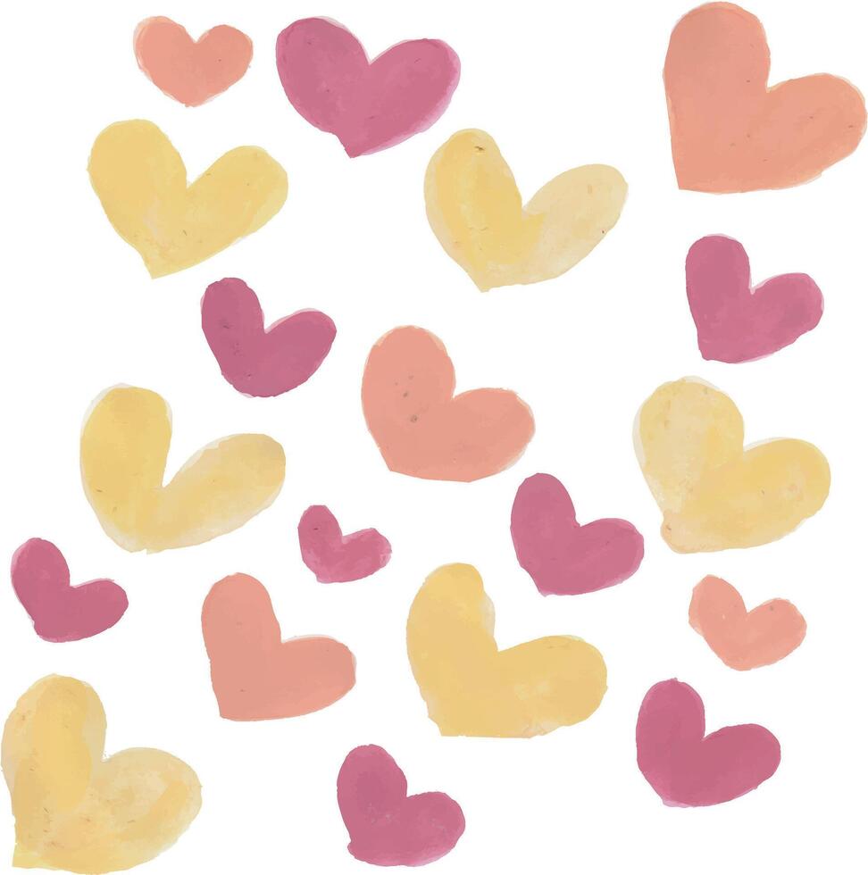 a bunch of pink and yellow hearts on a white background vector