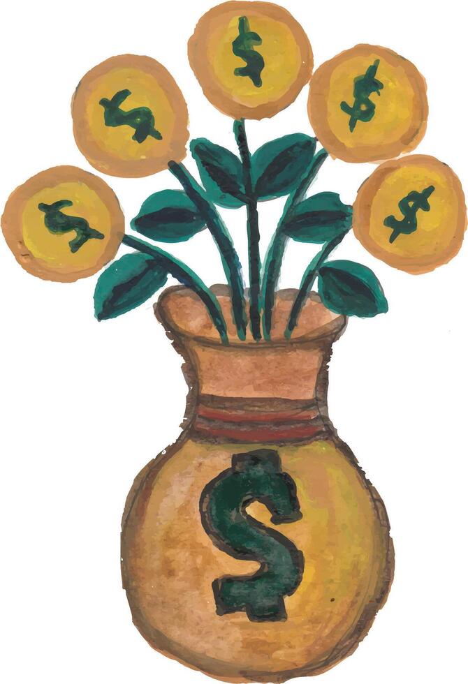 a drawing of a vase with money in it vector