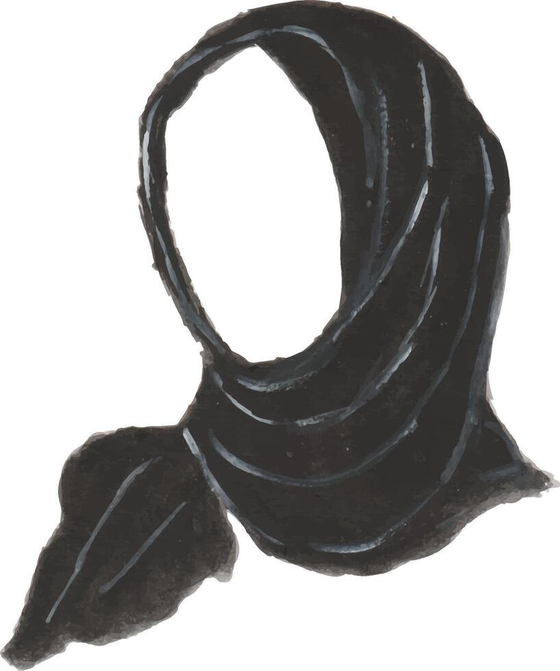 a drawing of a black scarf hijab on a white background illustration vector