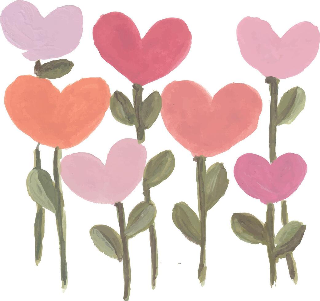 a drawing of flowers with hearts on them vector