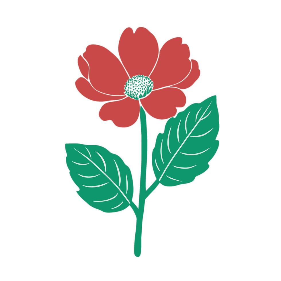 A red flower with green leaves on a white background vector