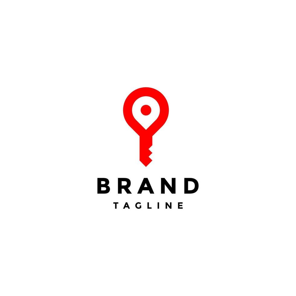Simple Key Finder Logo Icon Design. Red Pin Icon With Key Point Tip Logo Design. vector