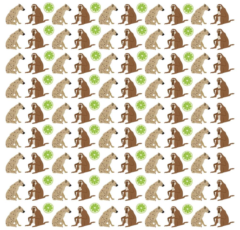 hyena, monkey with fruit as a pattern background vector