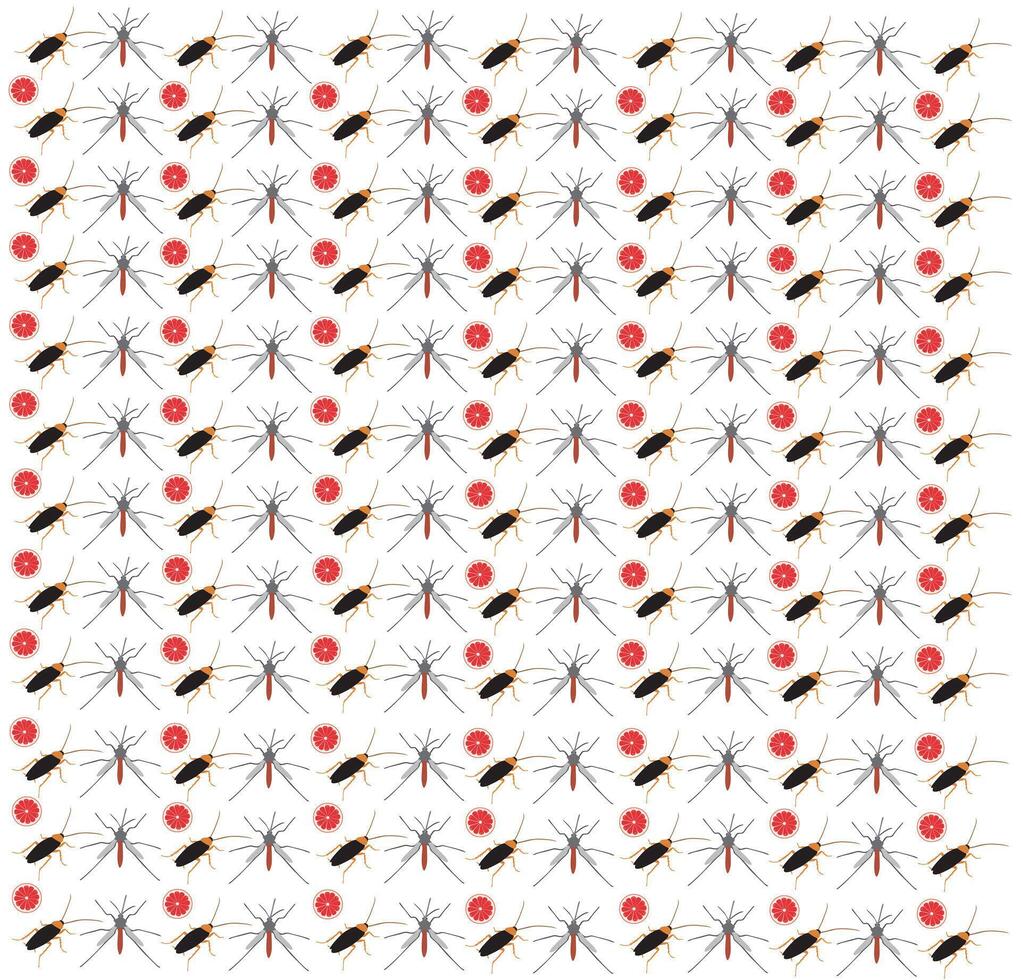 cockroach, mosquito with fruit as a pattern background vector