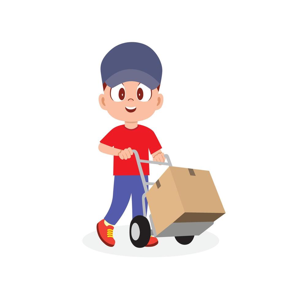 Smiling Young Boy Working as a Courier vector