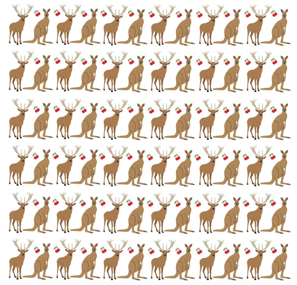 deer, kangaroo with cherry as a pattern background vector