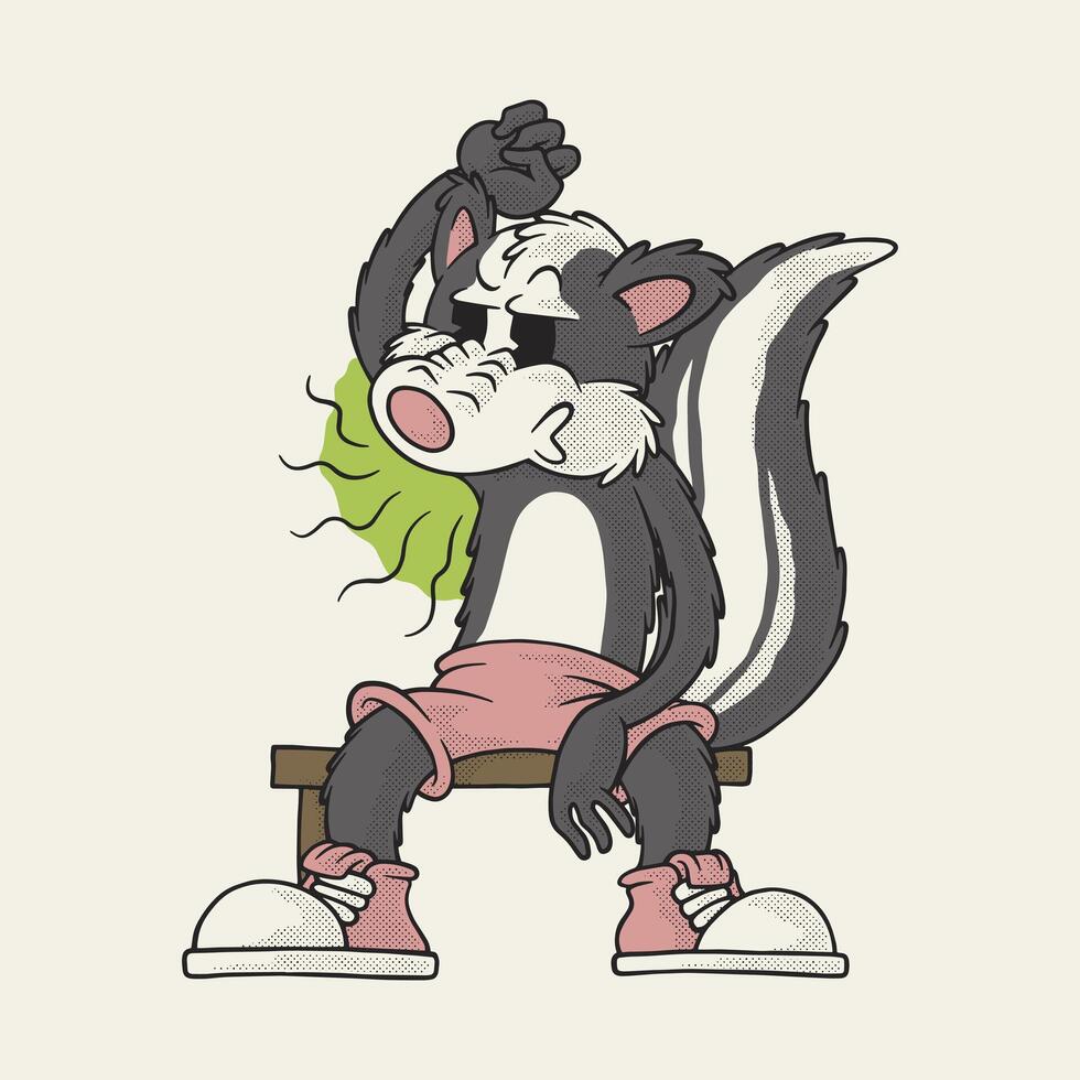 skunk smells his armpit retro cartoon mascot vector