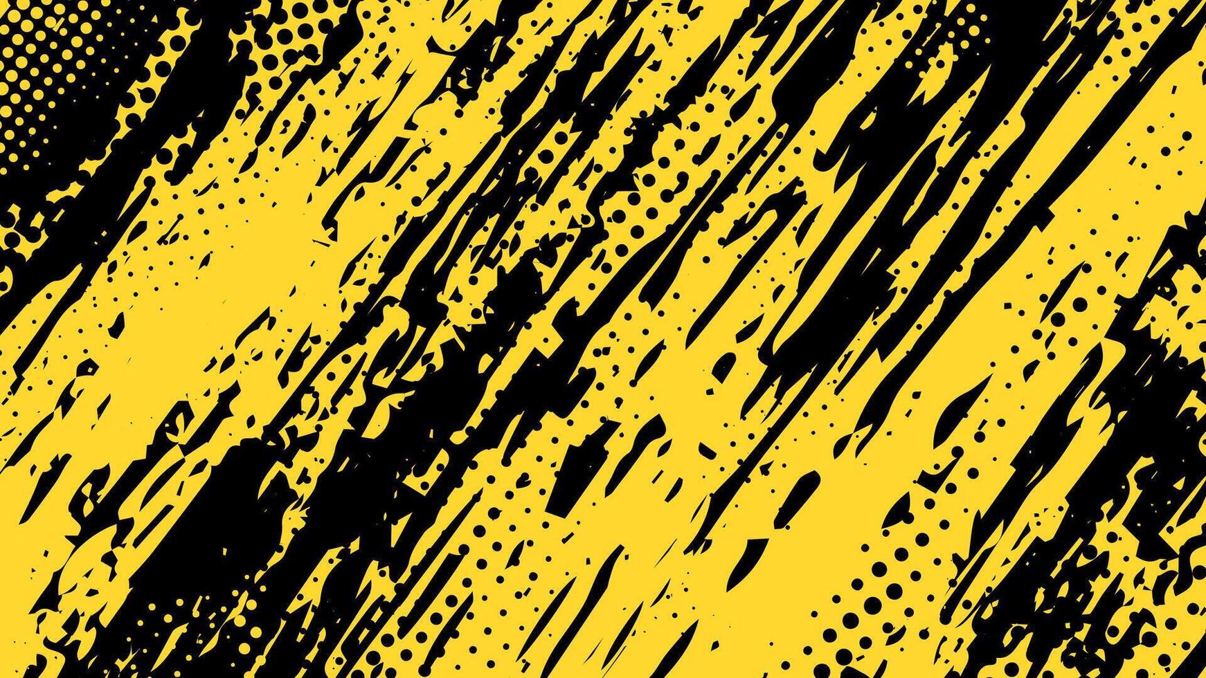 Abstract yellow color grunge paint splash and halftone on dark background. vector