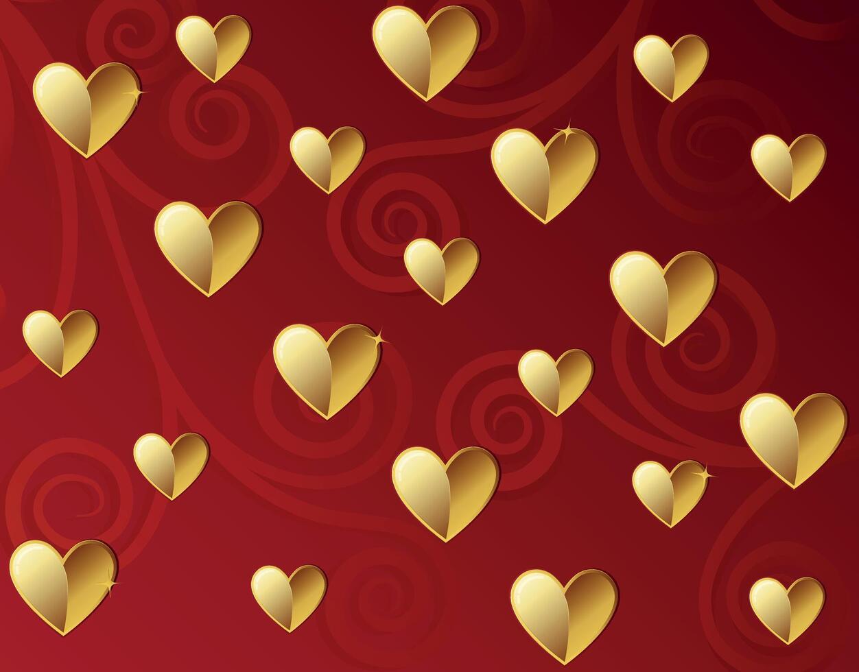 Golden Hearts on Red Background vector