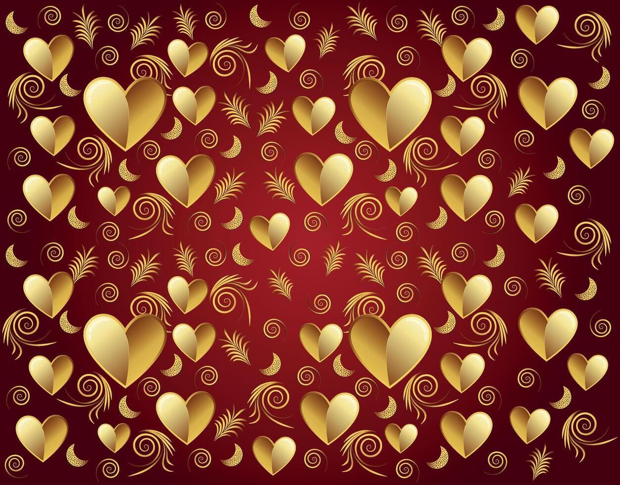 Luxurious Golden Hearts Swirl Pattern vector