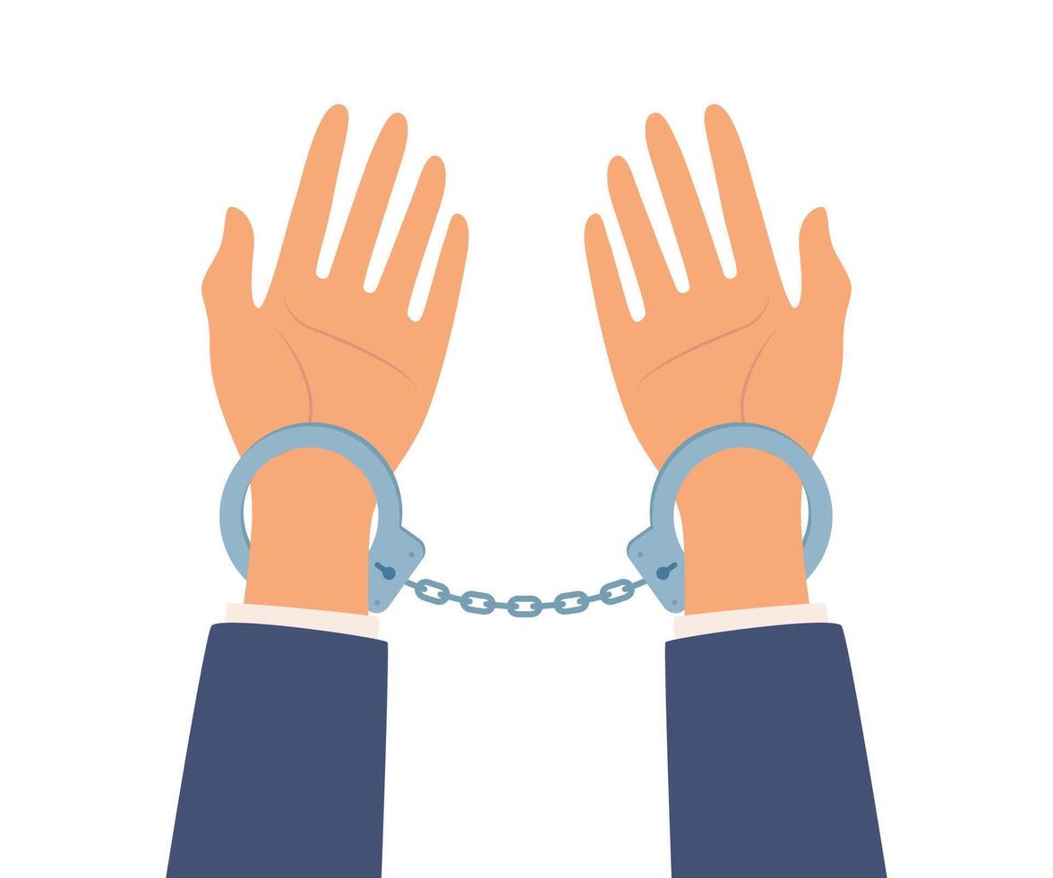 Hands in handcuffs. Arrested man. Concept of arrest. Crime, corruption. illustration. vector