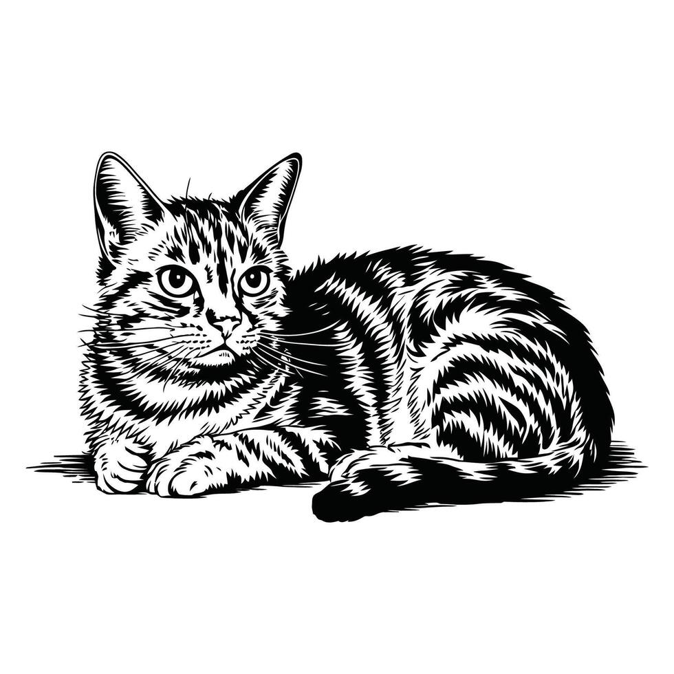 Black and White Tabby Cat Sketch Illustration vector