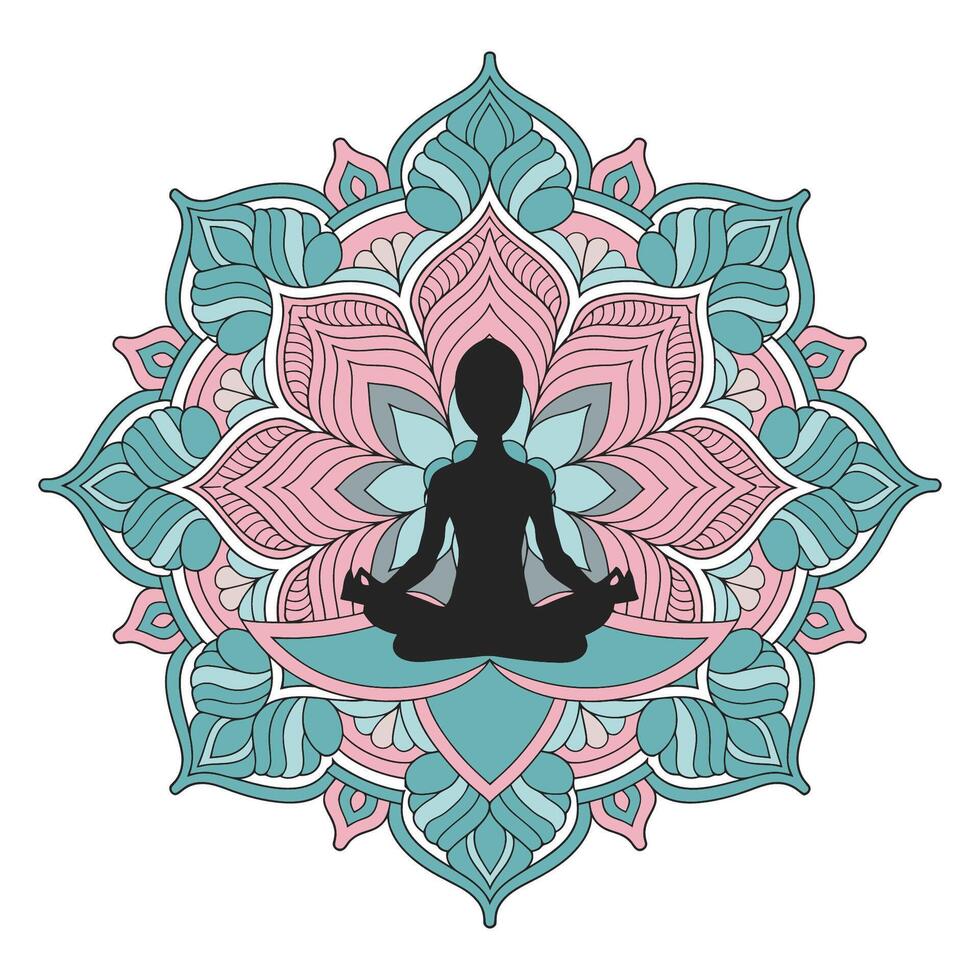 Meditation Silhouette with Mandala Illustration vector