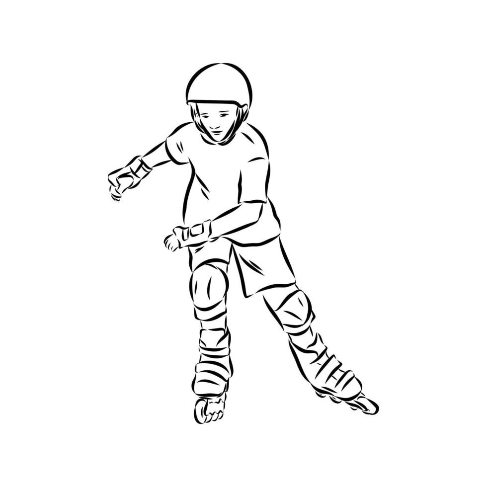 roller skating black and white sketch vector