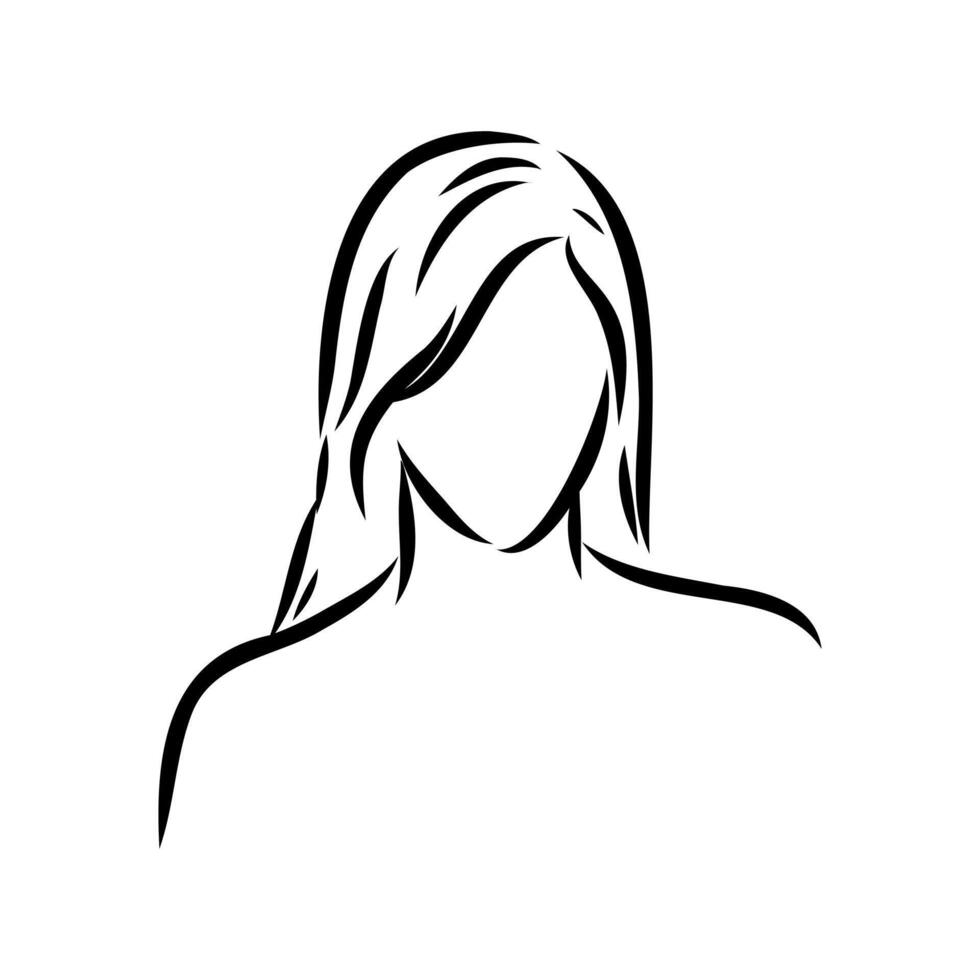 model girl's head black and white drawing vector