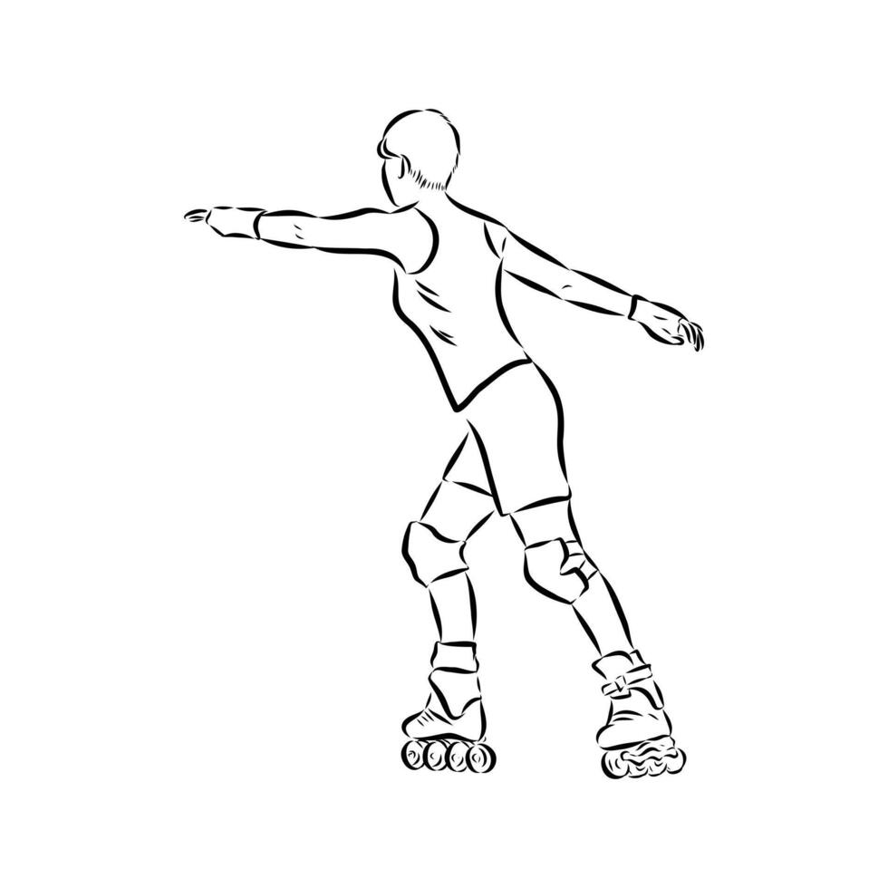 roller skating girls black and white sketch vector
