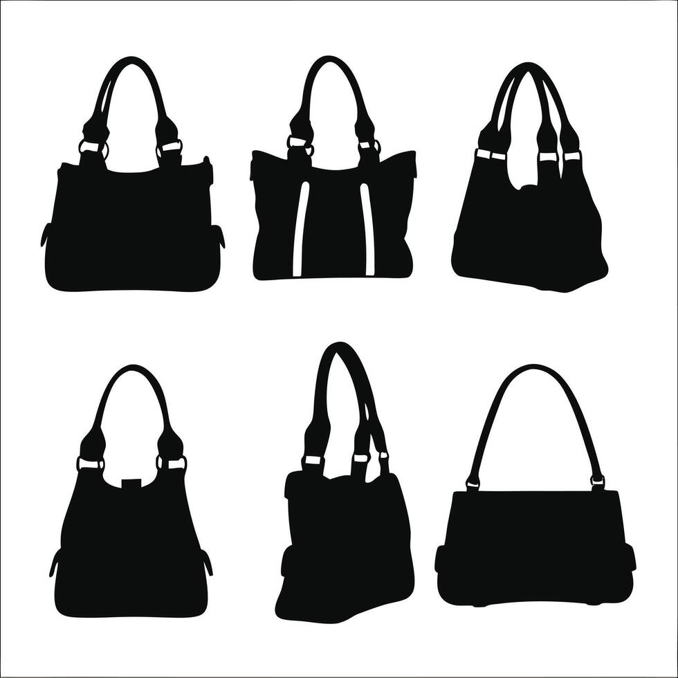 Ladies Bag Silhouette Set Stylish Handbag Collection vector