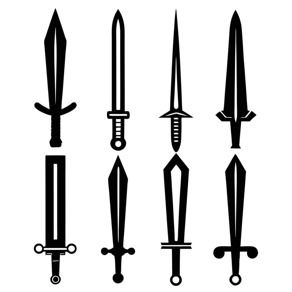 Sword Silhouette Set Medieval and Fantasy Blades vector