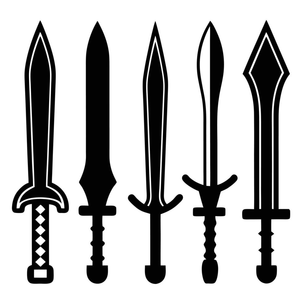 Black Silhouette Set of Various Swords vector