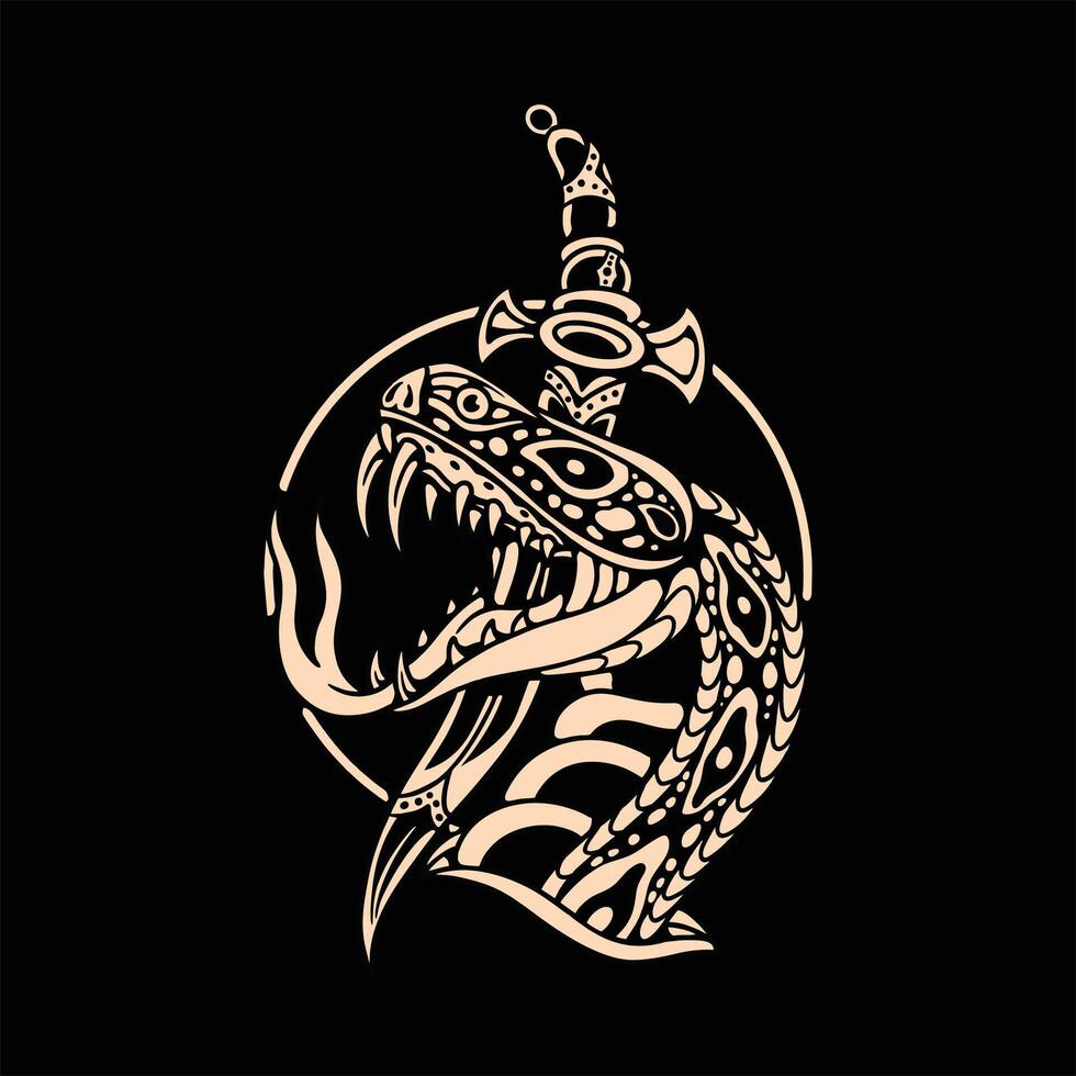 snake dagger traditional tattoo design vector