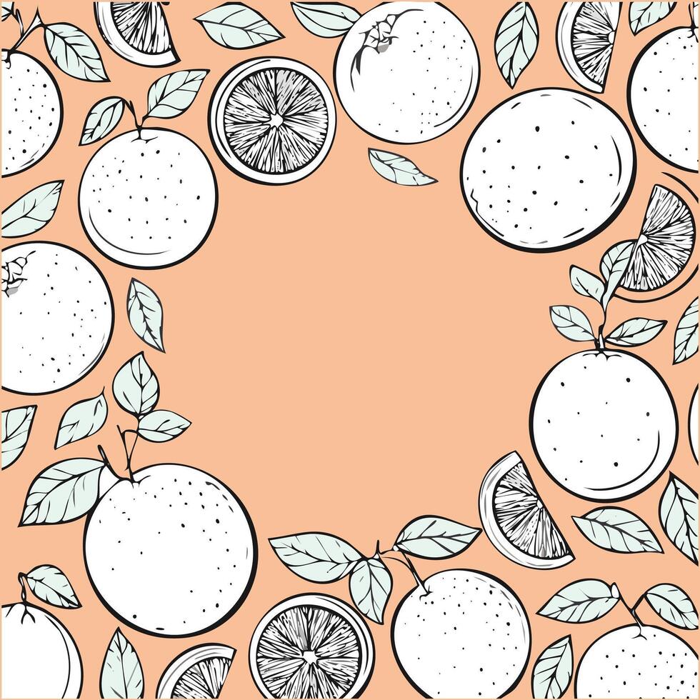 hand drawn style orang fruit pattern with copy space vector