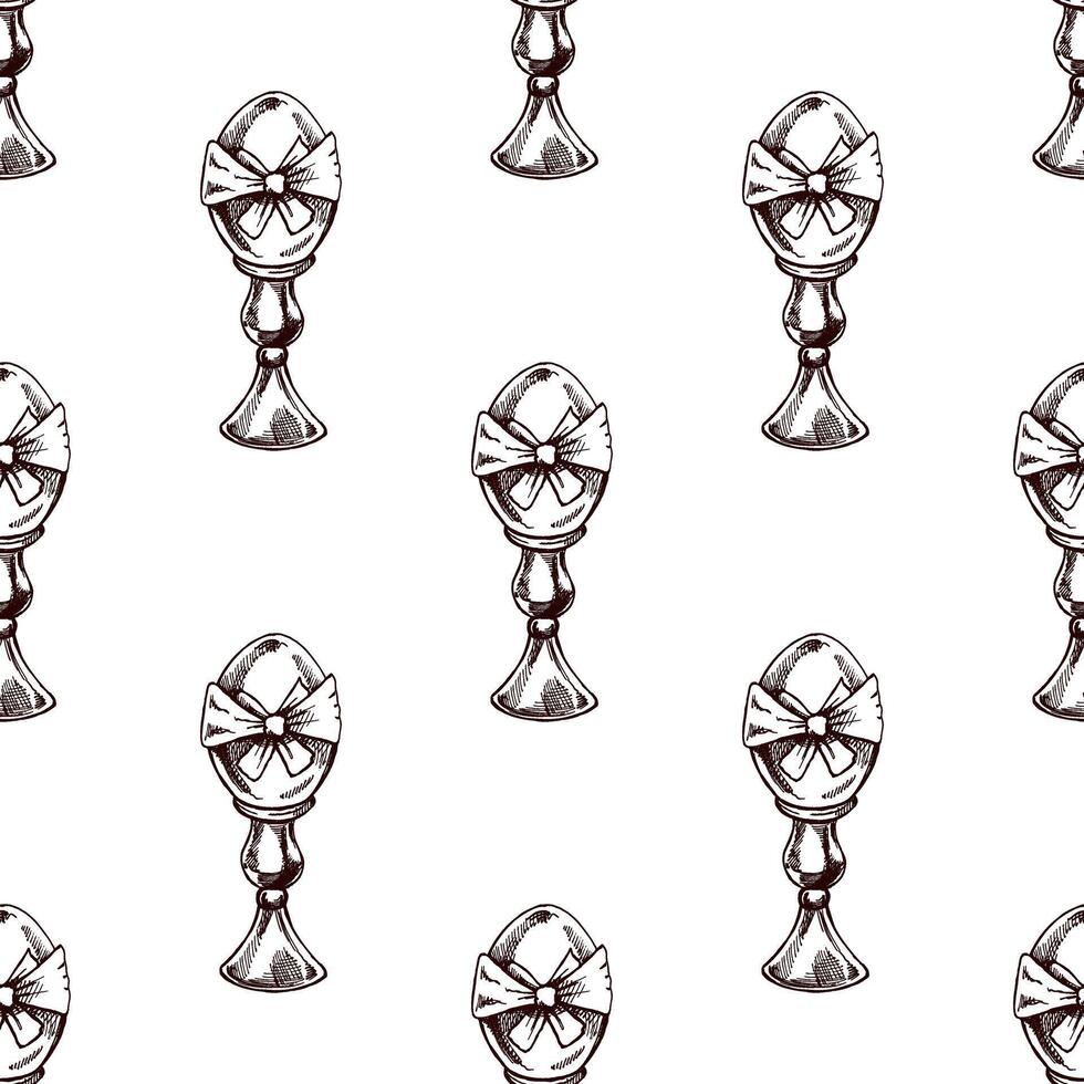 Hand drawn vintage seamless pattern of Easter eggs in egg cups vector