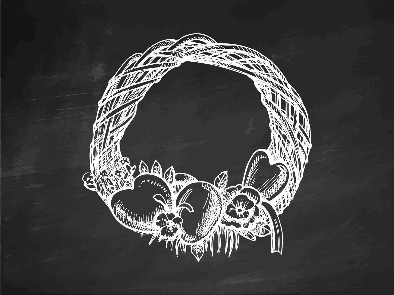 Hand drawn vintage chalk sketch of an Easter wreath on blackboard vector