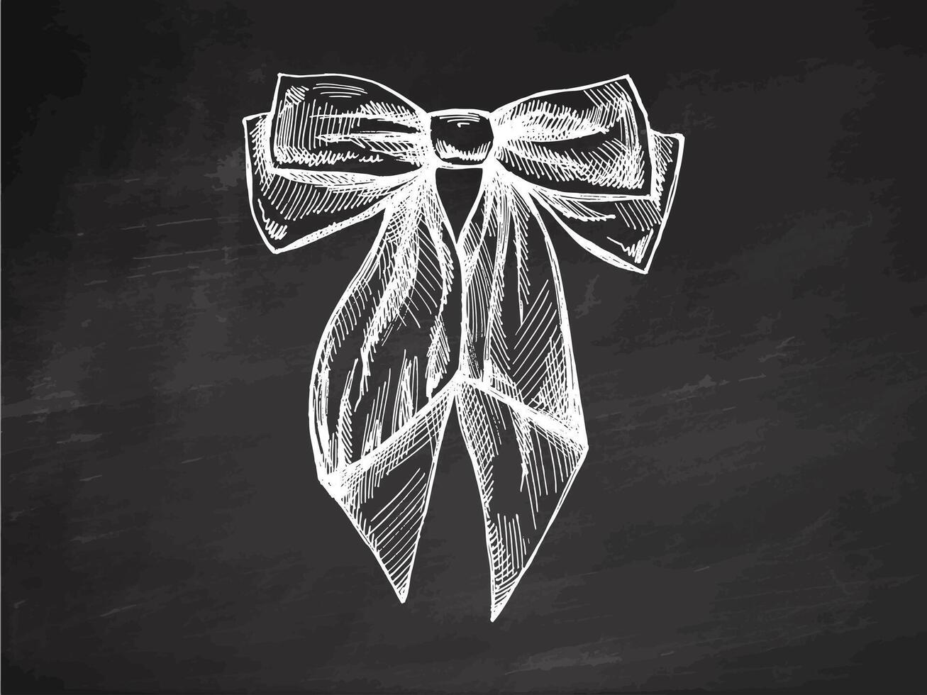 Hand drawn vintage chalk sketch of a long decorative bow on chalkboard vector
