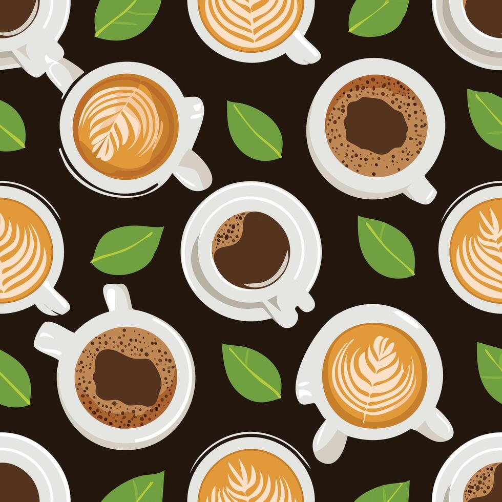 top view coffee background on dark background vector