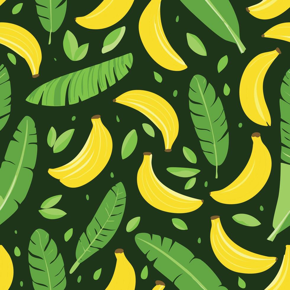 banana and leaves on dark background vector
